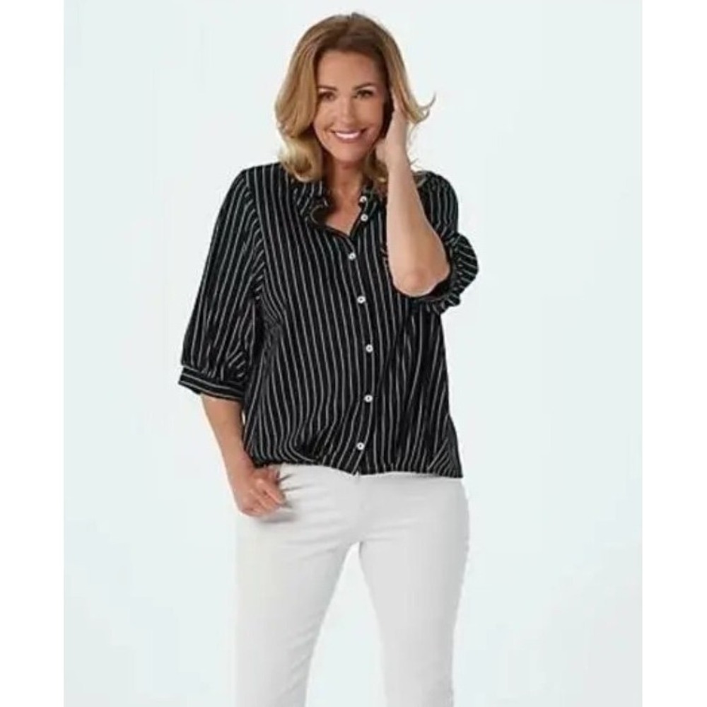 Truth + Style Jacquard Button-Front Stripe Shirt Black/White X-Large  A381306